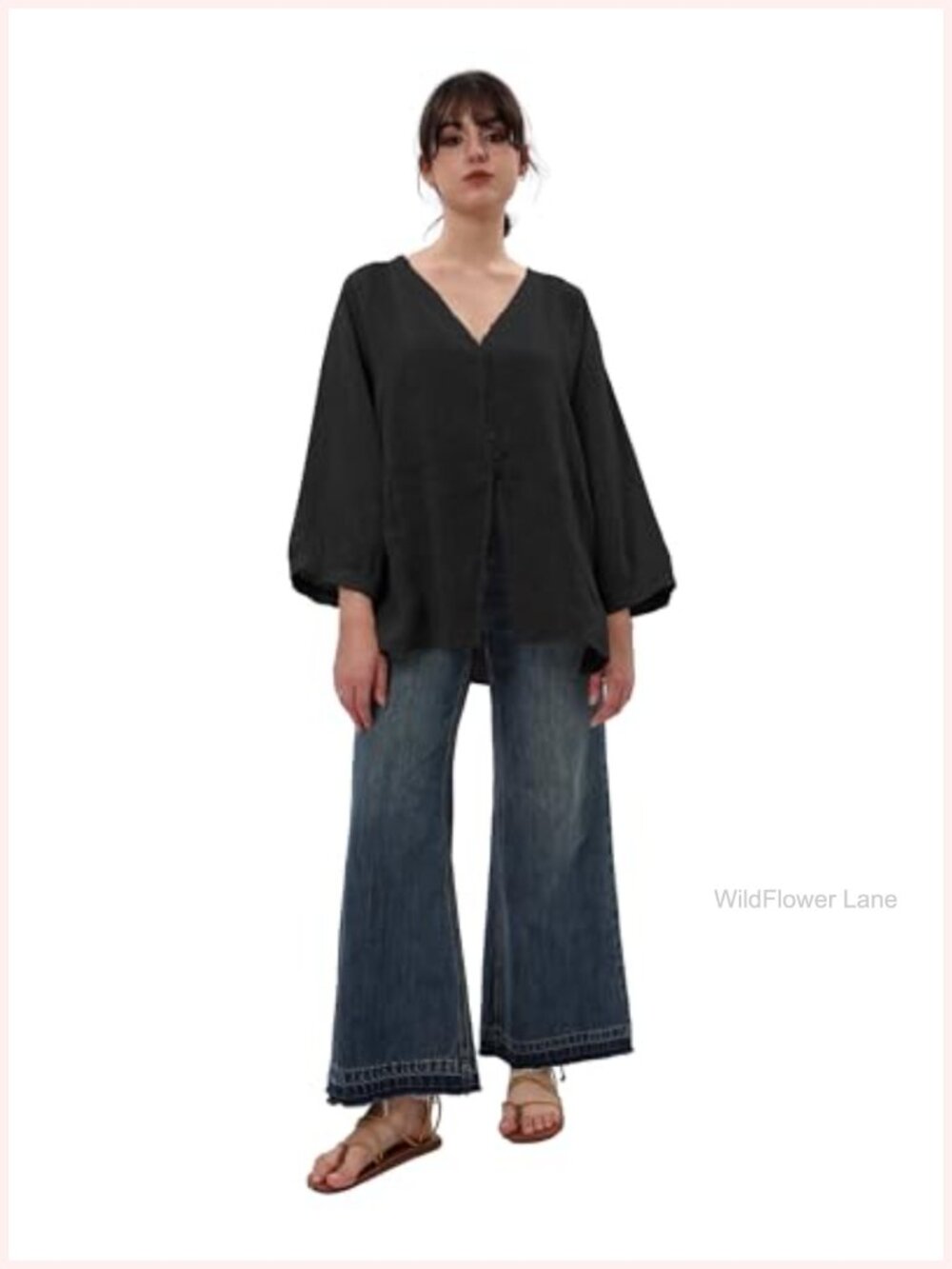 Women's 100% Linen Button Down Shirt Long Sleeve V-Neck Blouse